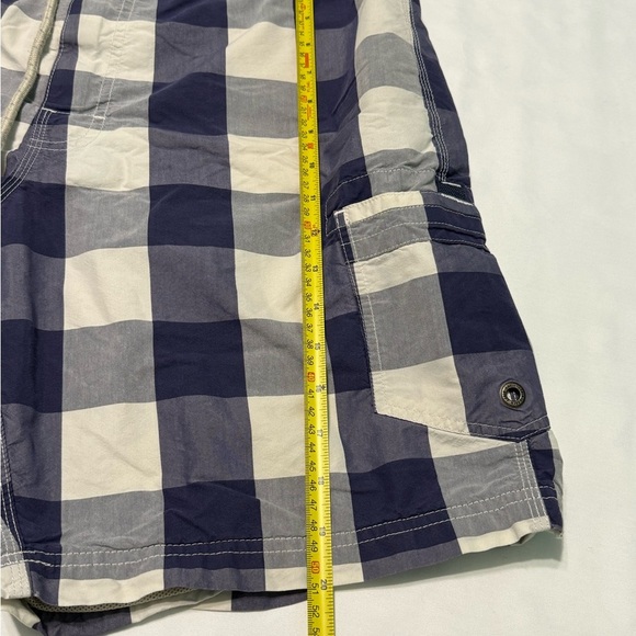 J CREW Board Shorts Mens 33 Navy Blue Plaid Swim Trunks 9" Long Board Mesh Lined - Picture 6 of 7